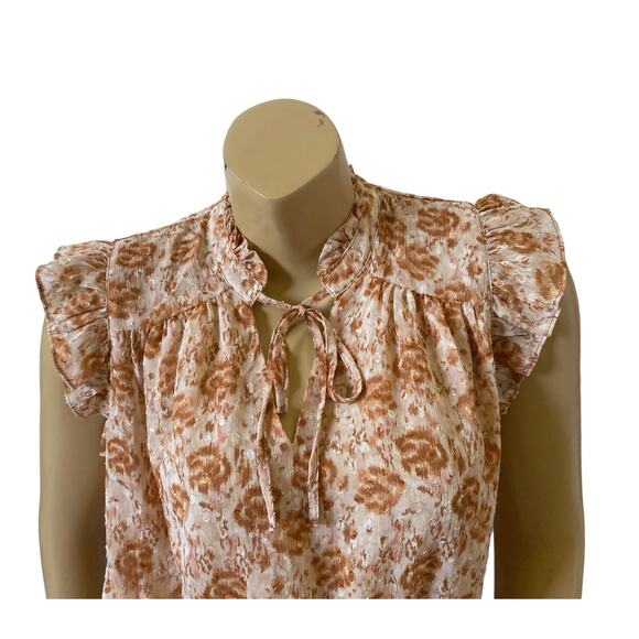 JOIE Womens Size Medium Cap Sleeve Keyhole Neck Cropped Boho Tribal Print Shirt - Picture 5 of 8